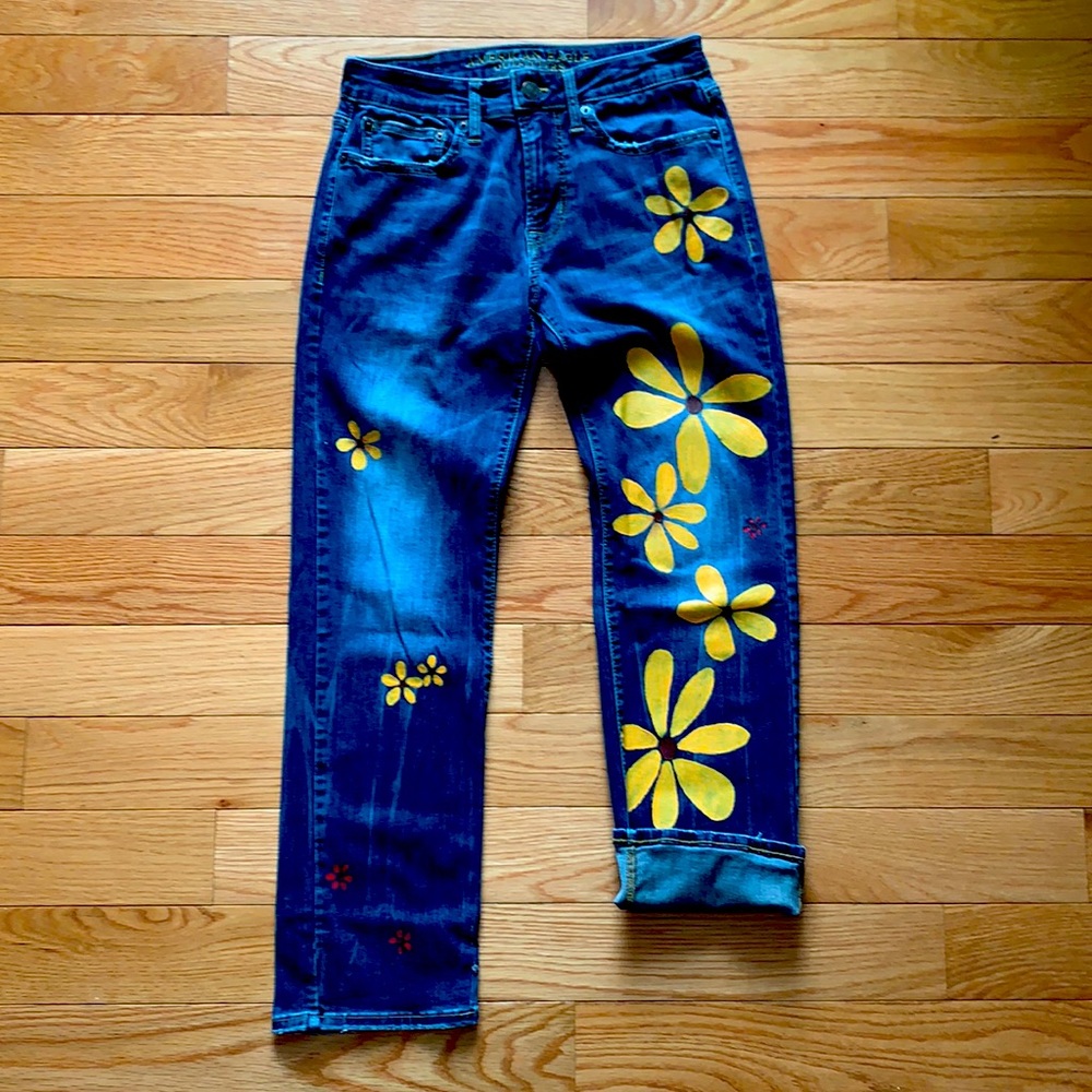 American Eagle slim straight jeans - hand painted